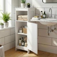 Badschrank Weiß Badezimmerschrank Tür & Ablage Badezimmerregal Regal für Bad – Ansicht 2