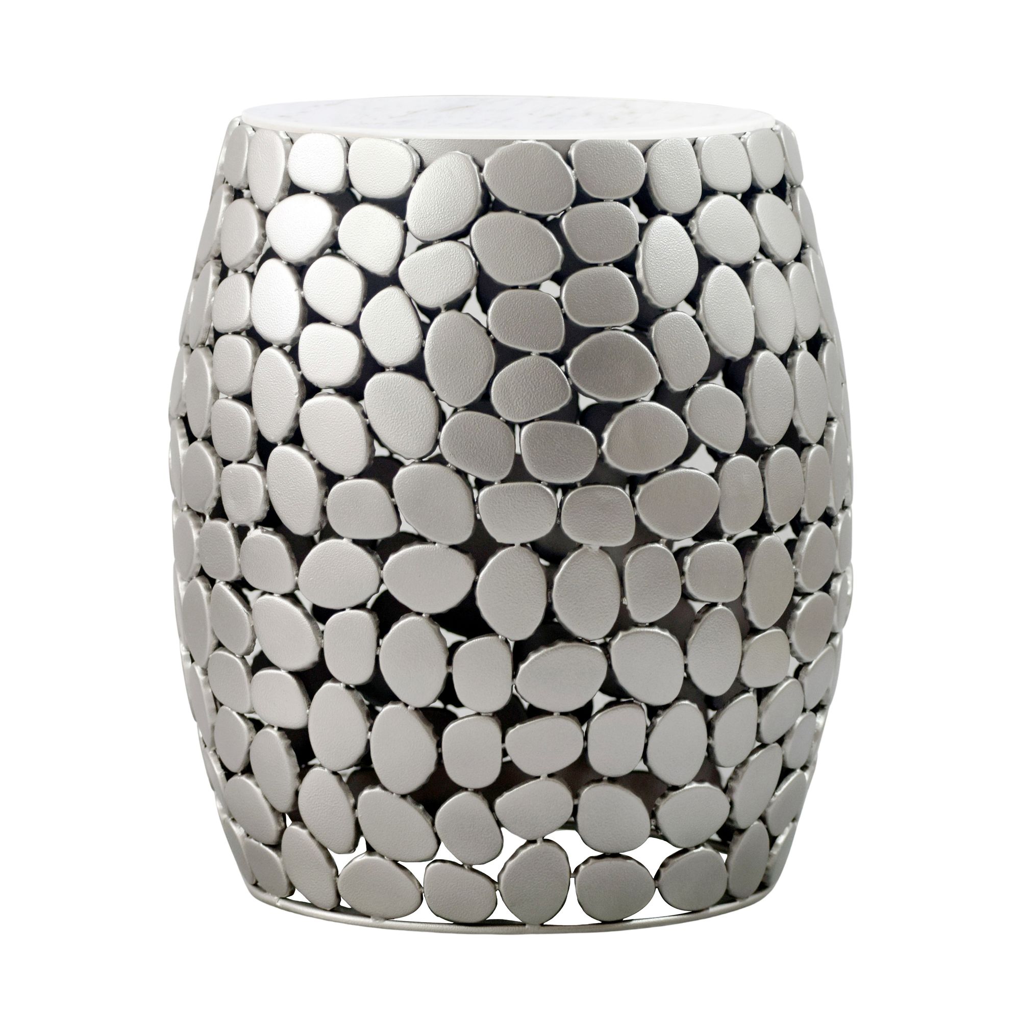 FineBuy Design Beistelltisch rund 40cm aus Aluminium & weißer Marmor Tischplatte – Couchtisch Alu – Metall Wohnzimmertisch Dekotisch Handmade