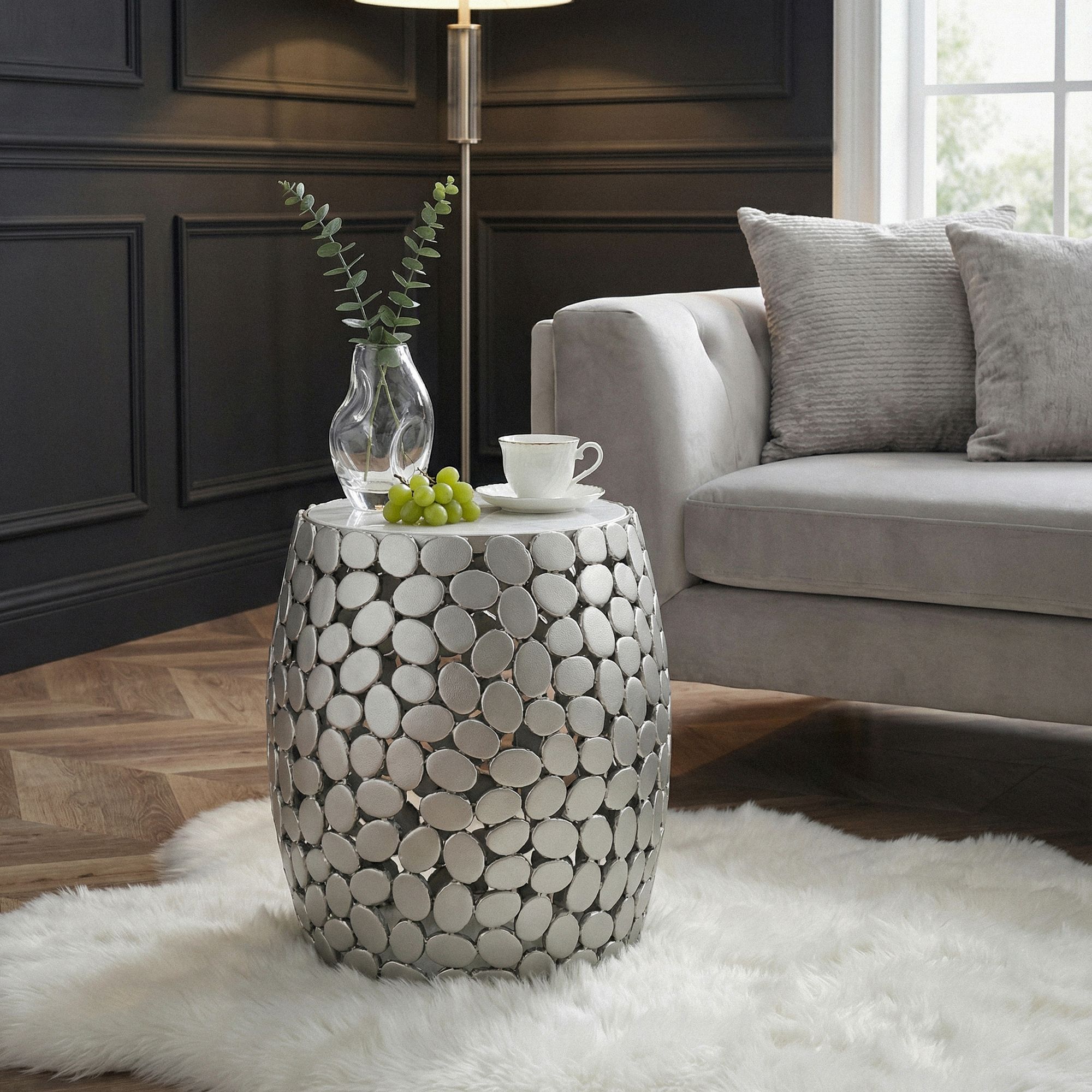 Beistelltisch rund 40cm Metall Couchtisch Marmor Alu Wohnzimmertisch Dekotisch – Ansicht 2