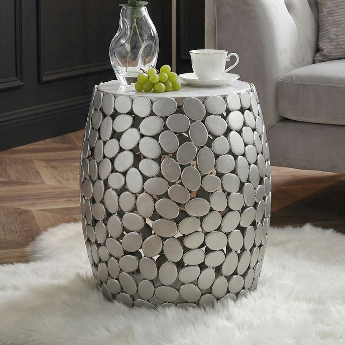 Beistelltisch rund 40cm Metall Couchtisch Marmor Alu Wohnzimmertisch Dekotisch
