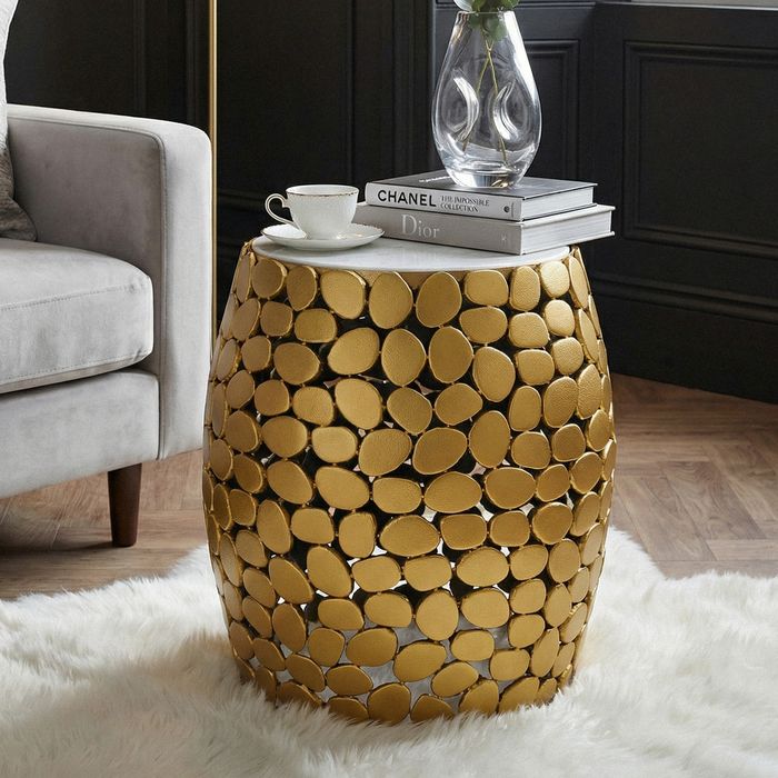Beistelltisch rund 40cm Metall Couchtisch Marmor Alu Wohnzimmertisch Dekotisch