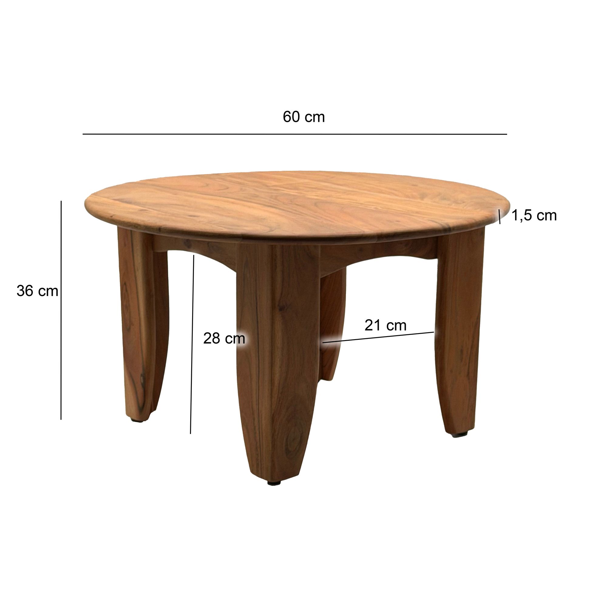 Couchtisch 60cm Sofatisch Akazie Massivholz Wohnzimmertisch Beistelltisch Rund – Ansicht 3