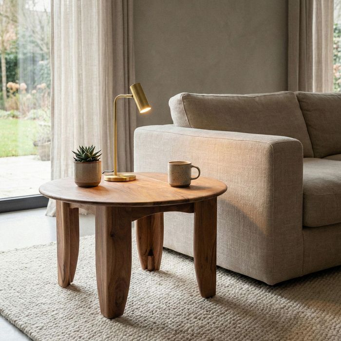 FineBuy Couchtisch Rund 60cm Wohnzimmertisch Akazie Massivholz - Sofatisch Holz Modern - Design Loungetisch Beistelltisch Wohnzimmer Handmade