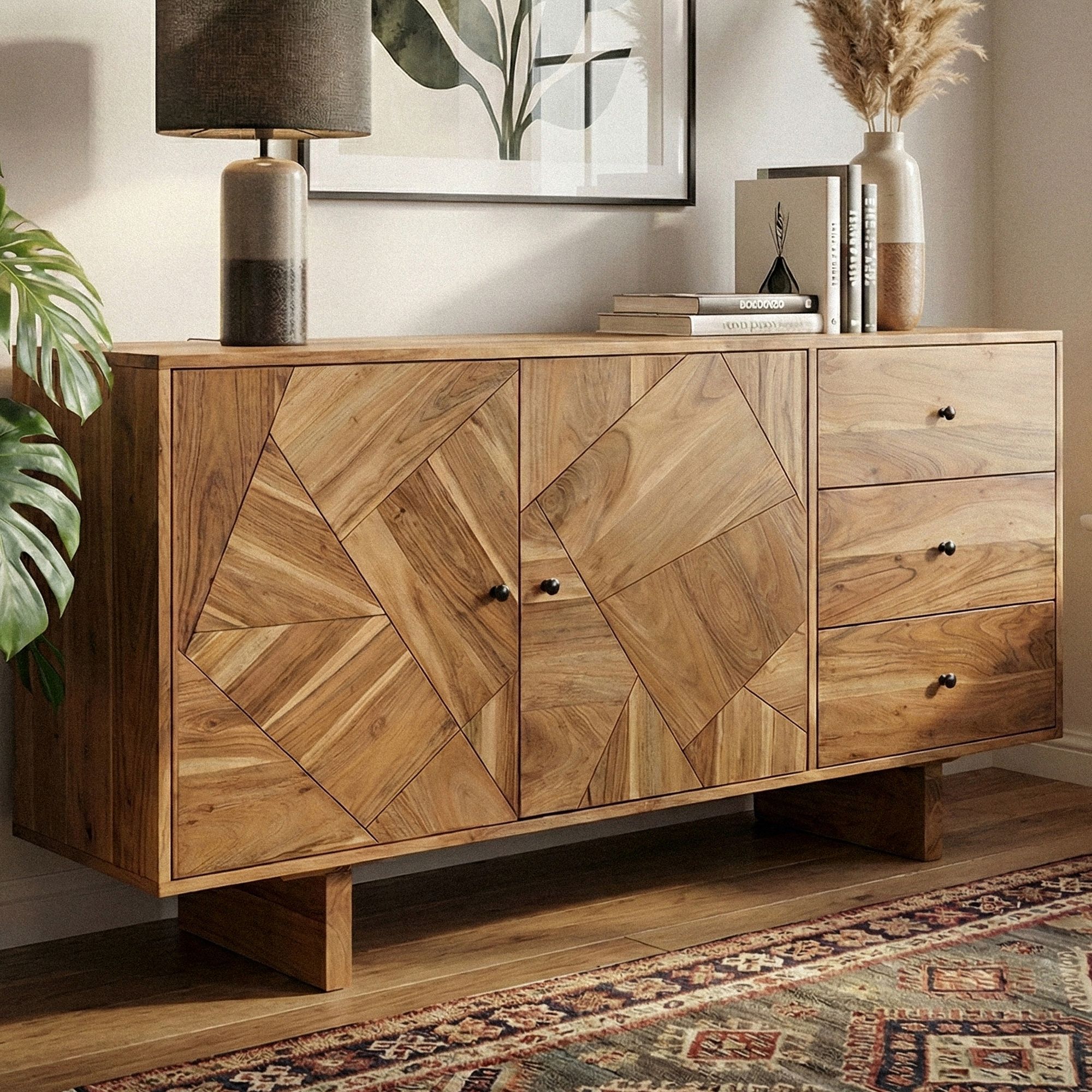 Sideboard Akazie Massivholz 150cm Massive Kommode Echtholz Anrichte Handmade – Ansicht 1