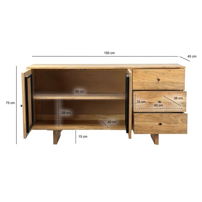 Sideboard Akazie Massivholz 150cm Massive Kommode Echtholz Anrichte Handmade – Maßzeichnung