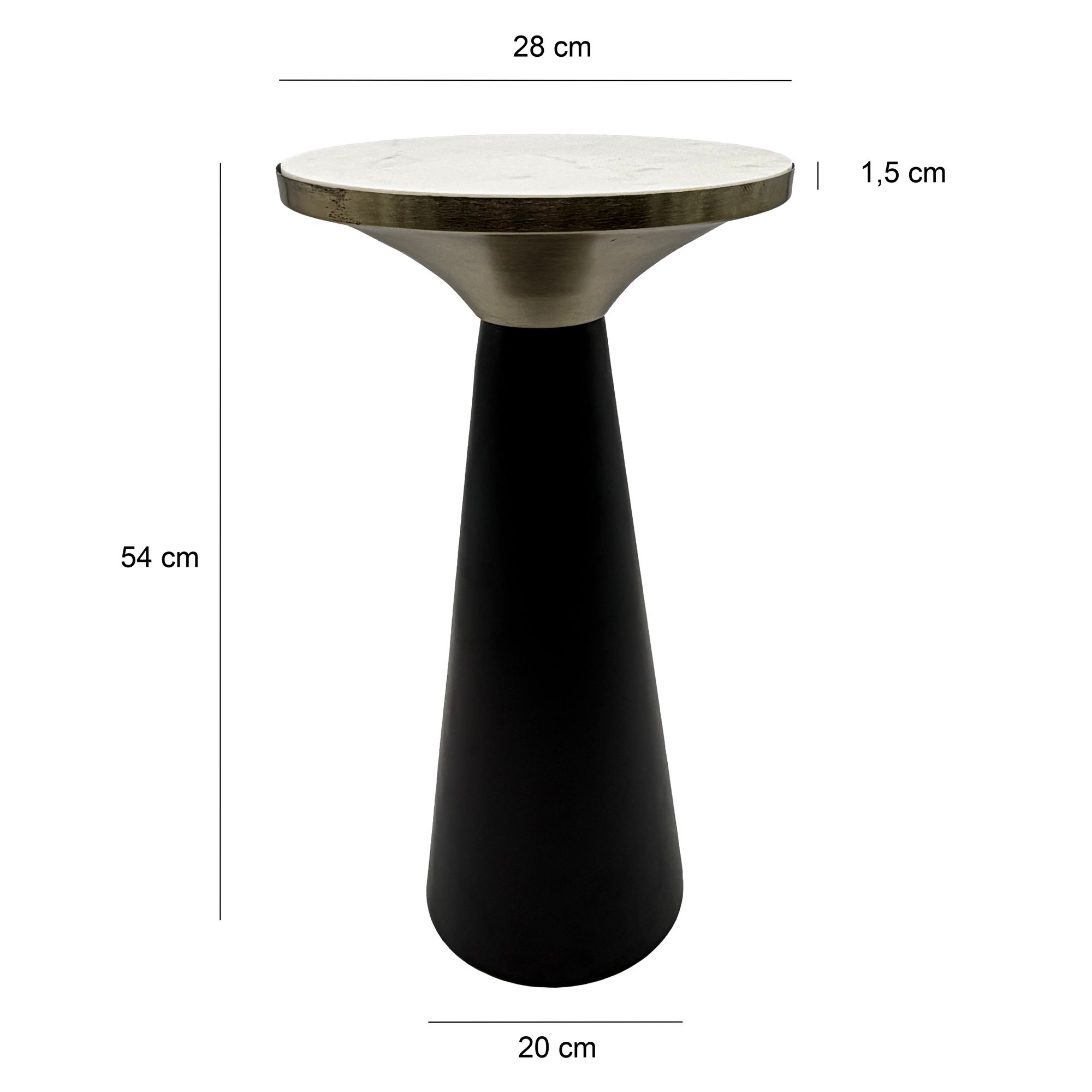 FineBuy Beistelltisch Eisen & Marmor Tischplatte 28cm rund - Kleiner runder Anstelltisch aus Metall Schwarz - Design Wohnzimmertisch - Dekotisch - Couchtisch - Metalltisch Handmade pflegeleicht | Farbe: Schwarz