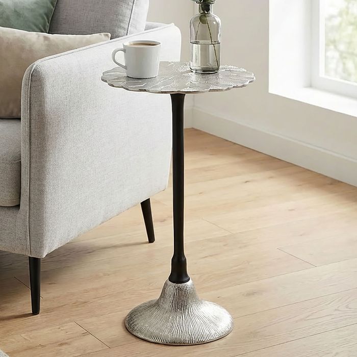 FineBuy Beistelltisch Aluminium 29cm - Kleiner runder Anstelltisch aus Metall silber - Design Wohnzimmertisch - Dekotisch - Couchtisch - Metalltisch Handmade pflegeleicht