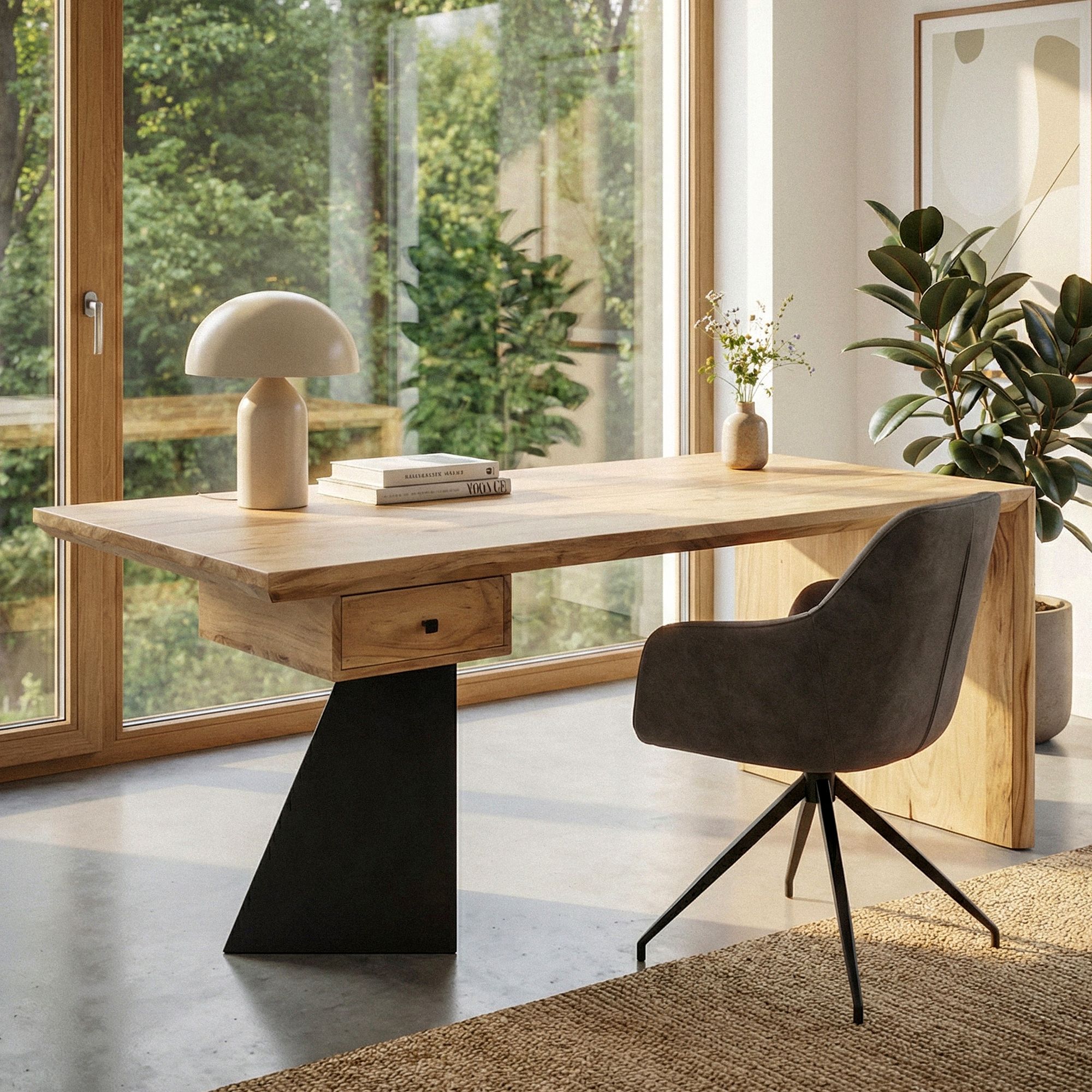 Schreibtisch 180 cm Massivholz Schublade Industrial Bürotisch Natur Holztisch – Ansicht 1