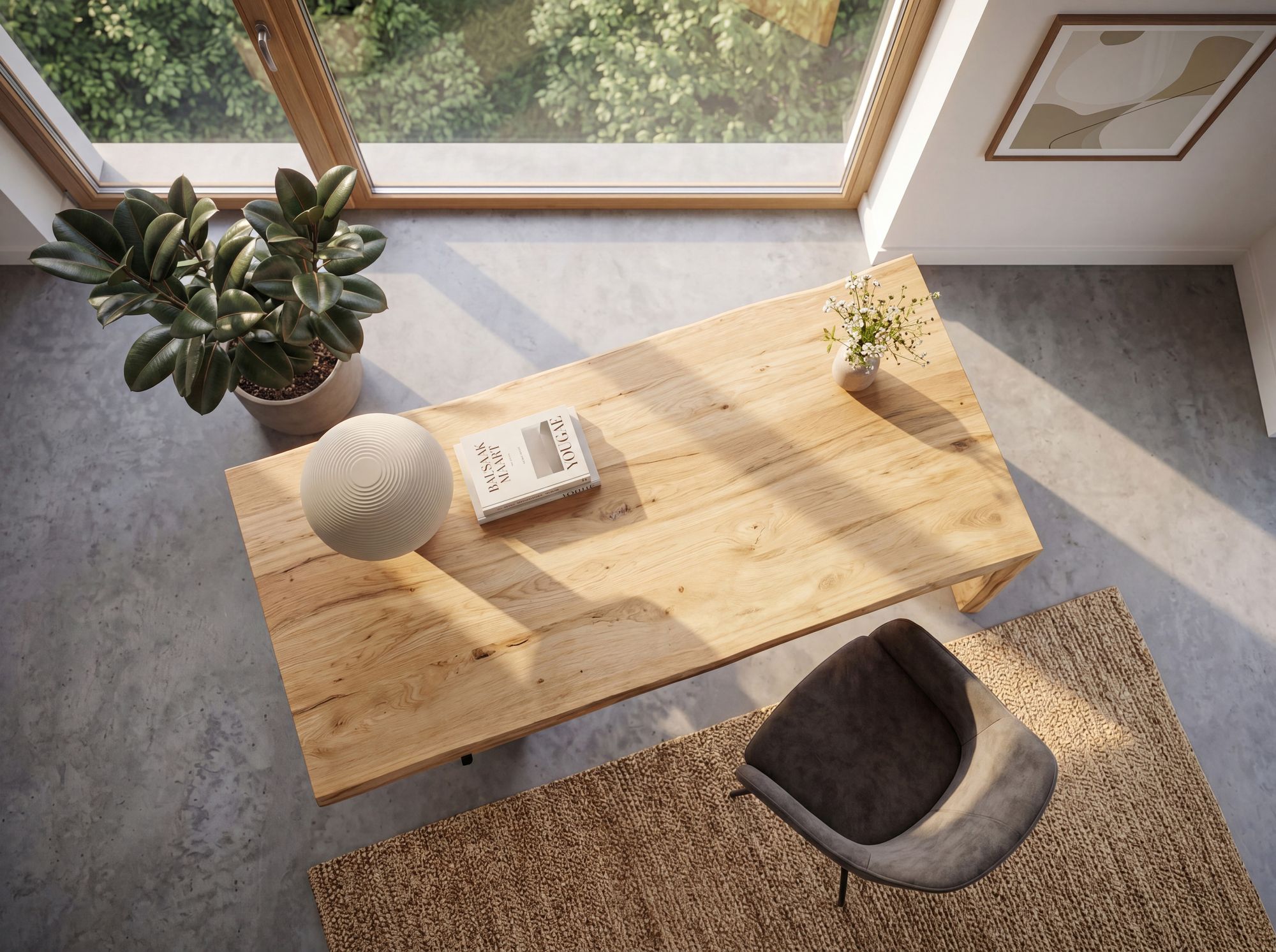 Schreibtisch 180 cm Massivholz Schublade Industrial Bürotisch Natur Holztisch – Ansicht 4