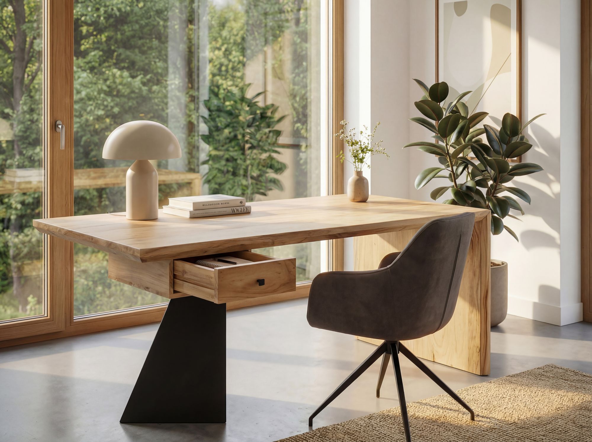 Schreibtisch 180 cm Massivholz Schublade Industrial Bürotisch Natur Holztisch – Ansicht 2