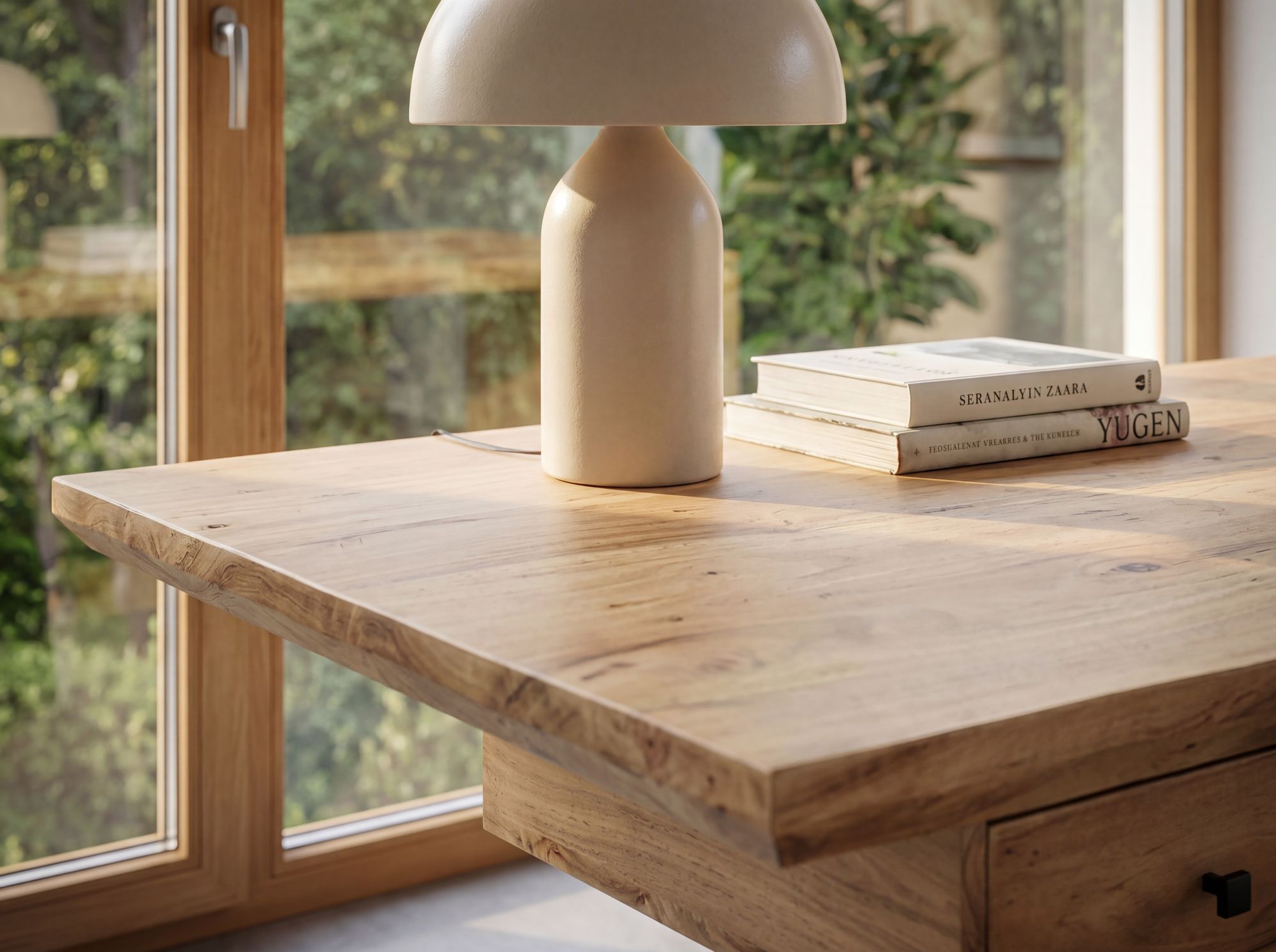 Schreibtisch 180 cm Massivholz Schublade Industrial Bürotisch Natur Holztisch – Ansicht 5