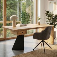 Schreibtisch 180 cm Massivholz Schublade Industrial Bürotisch Natur Holztisch – Ansicht 1