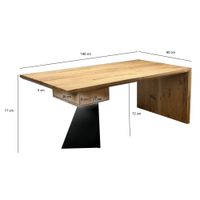 Schreibtisch 180 cm Massivholz Schublade Industrial Bürotisch Natur Holztisch – Ansicht 3