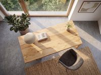 Schreibtisch 180 cm Massivholz Schublade Industrial Bürotisch Natur Holztisch – Ansicht 4