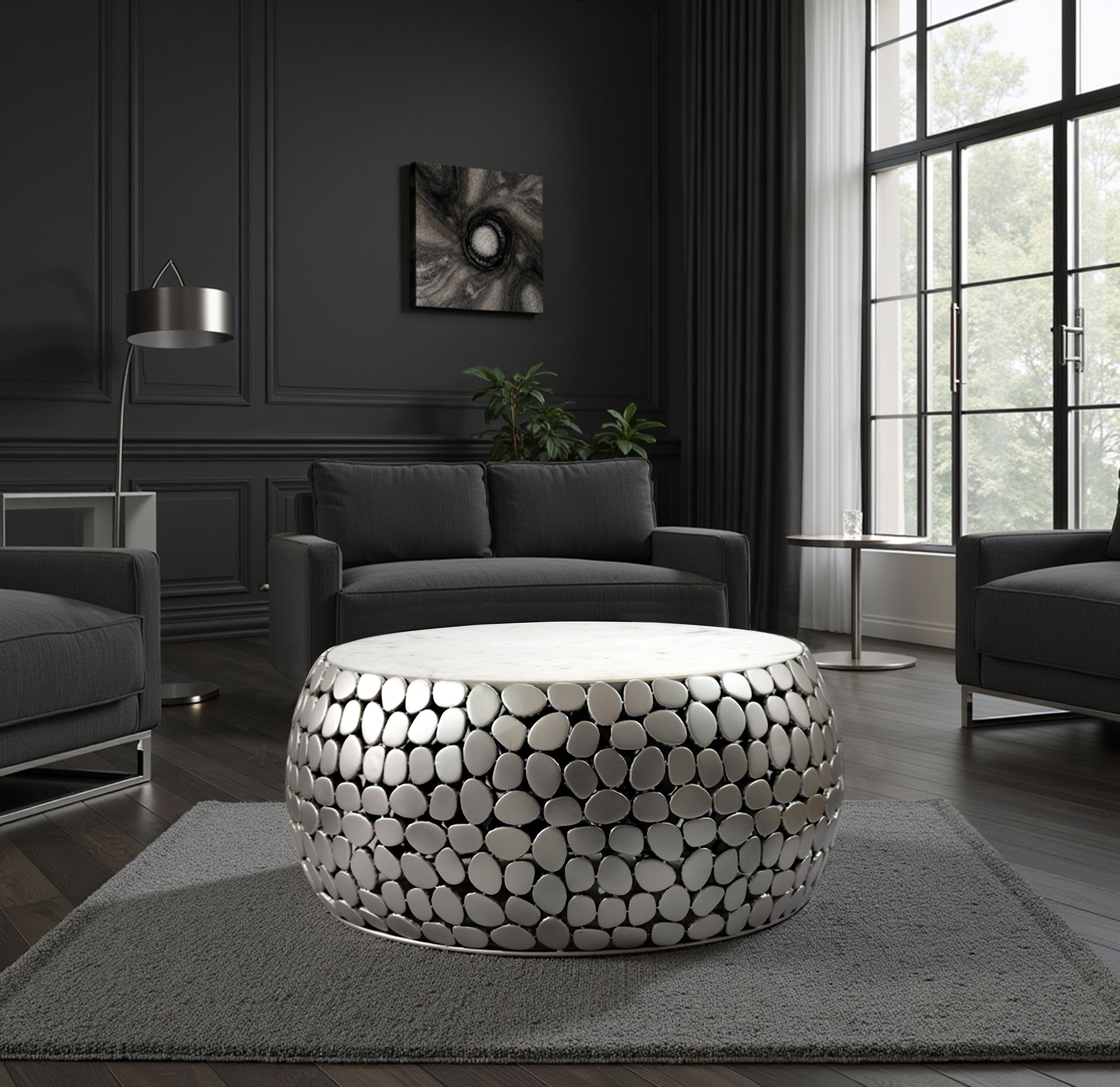 Design Couchtisch rund 66cm Aluminium Metall & Marmor Alu Wohnzimmertisch Tisch – Ansicht 2