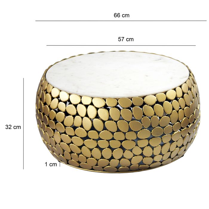 Design Couchtisch rund 66cm Aluminium Metall & Marmor Alu Wohnzimmertisch Tisch – Maßzeichnung