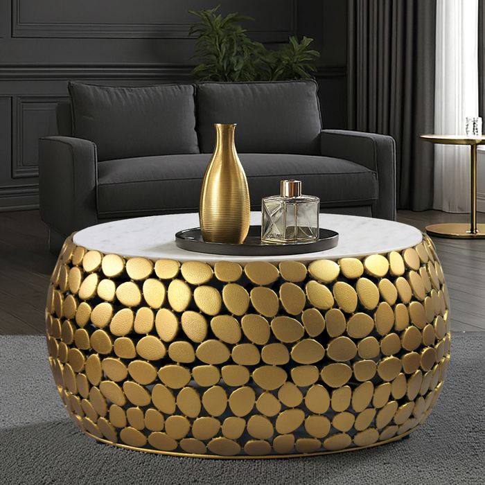 Design Couchtisch rund 66cm Aluminium Metall & Marmor Alu Wohnzimmertisch Tisch