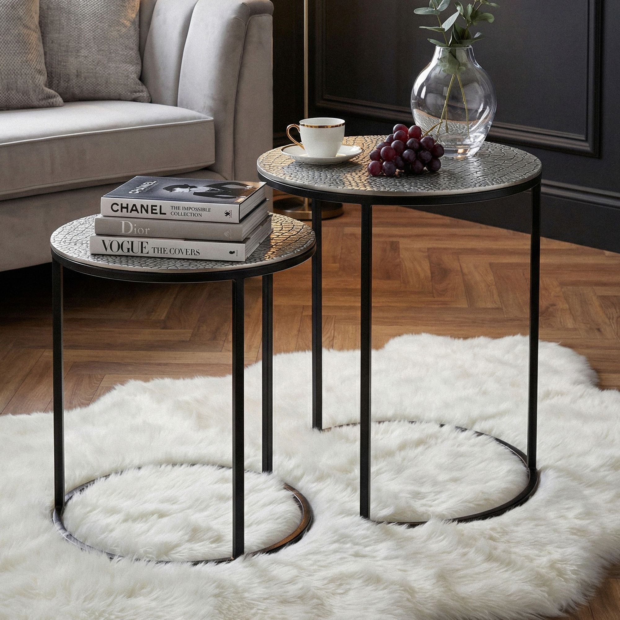 Satztisch 2er Set Metall rund Beistelltisch Sofatisch Couchtisch Aluminium Alu – Ansicht 1