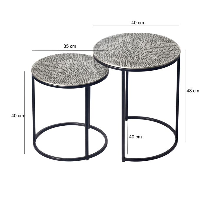 Satztisch 2er Set Metall rund Beistelltisch Sofatisch Couchtisch Aluminium Alu – Maßzeichnung