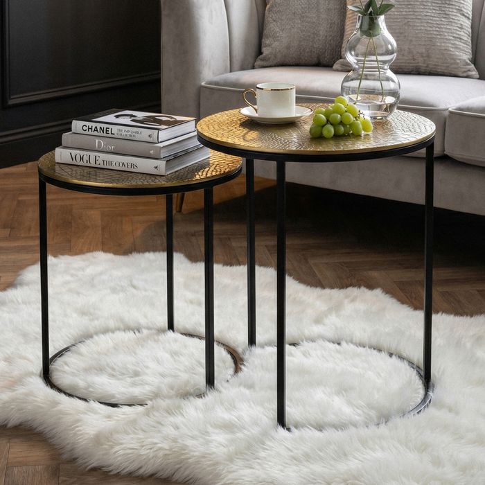 Satztisch 2er Set Metall rund Beistelltisch Sofatisch Couchtisch Aluminium Alu