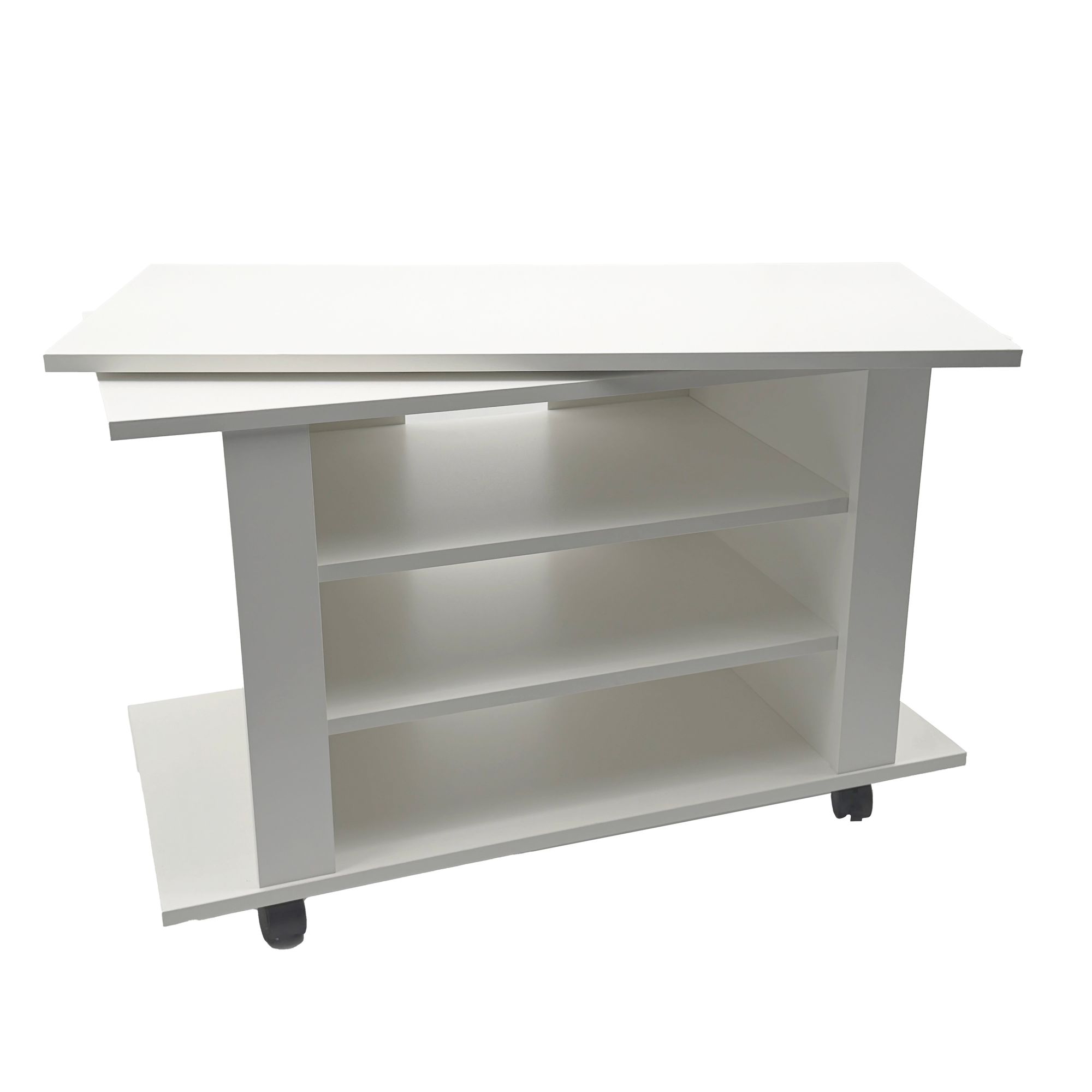 TV Lowboard mit Rollen Weiß 78cm HiFi Bank Rollen Fernsehtisch TV Möbel drehbar – Ansicht 6