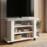 TV Lowboard mit Rollen Weiß 78cm HiFi Bank Rollen Fernsehtisch TV Möbel drehbar – Ansicht 1