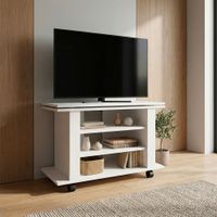 TV Lowboard mit Rollen Weiß 78cm HiFi Bank Rollen Fernsehtisch TV Möbel drehbar – Ansicht 2