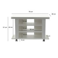 TV Lowboard mit Rollen Weiß 78cm HiFi Bank Rollen Fernsehtisch TV Möbel drehbar – Ansicht 3