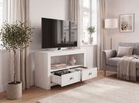 Lowboard Weiß 85cm TV Board Schubladen Fernsehunterschrank Fernsehschrank Modern – Ansicht 2