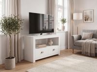 Lowboard Weiß 85cm TV Board Schubladen Fernsehunterschrank Fernsehschrank Modern – Ansicht 4