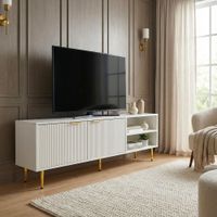 Lowboard 150cm TV Kommode Schrank Weiß Türen Fernsehkommode Fernsehunterschrank – Ansicht 4