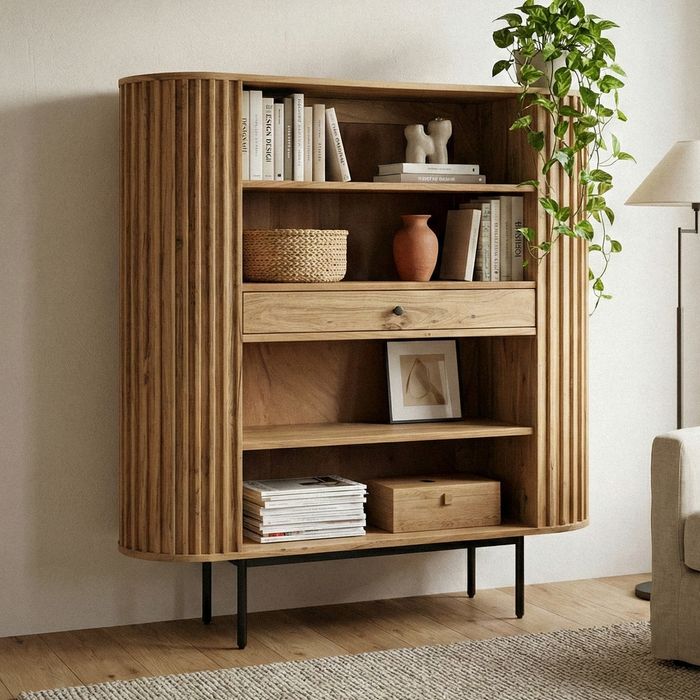 Bücherregal Standregal Massivholz mit Schublade Wohnregal modern Schrank klein