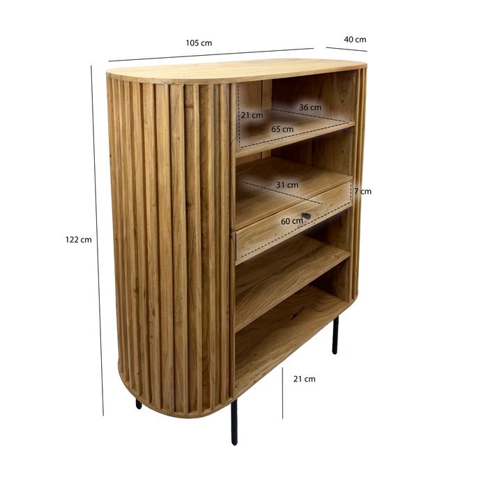 Bücherregal Standregal Massivholz mit Schublade Wohnregal modern Schrank klein – Maßzeichnung