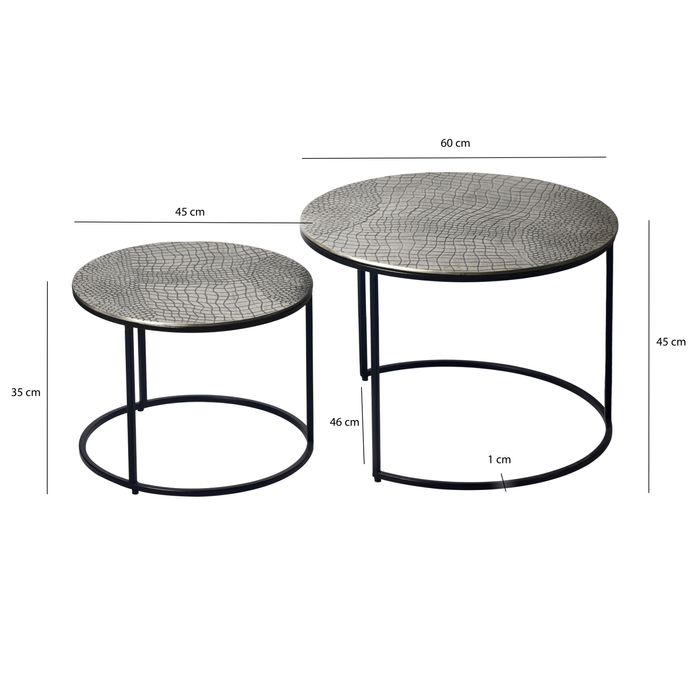 Satztisch 2er Set Metall rund Couchtisch Sofatisch Beistelltisch Aluminium Alu – Maßzeichnung