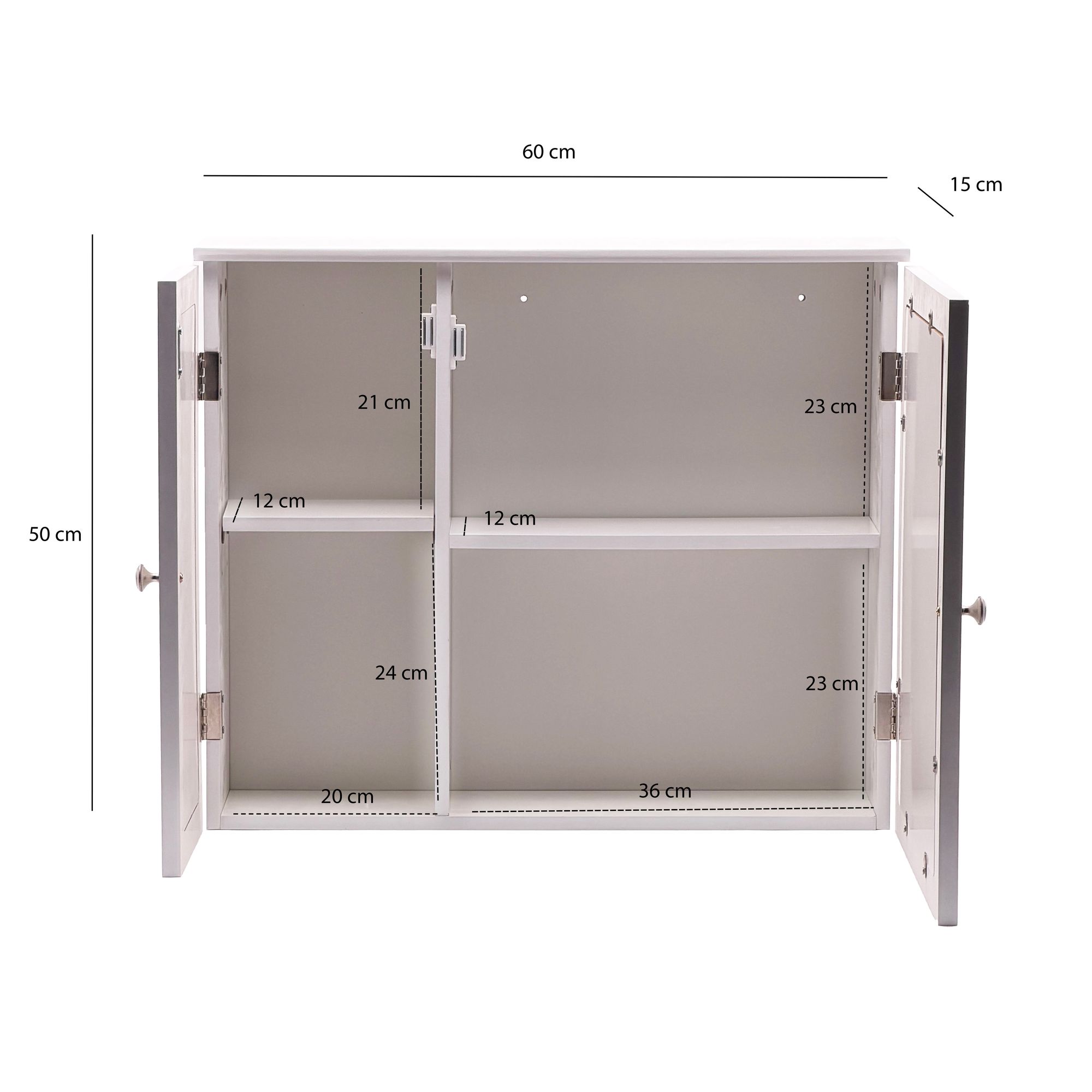 Hängeschrank Weiß 60cm Badezimmer Wandschrank Spiegelschrank Wandschrank Bad – Ansicht 3