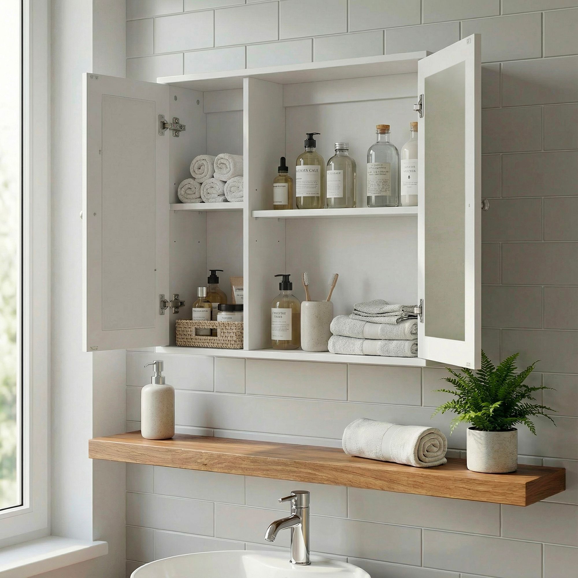 Hängeschrank Weiß 60cm Badezimmer Wandschrank Spiegelschrank Wandschrank Bad – Ansicht 2