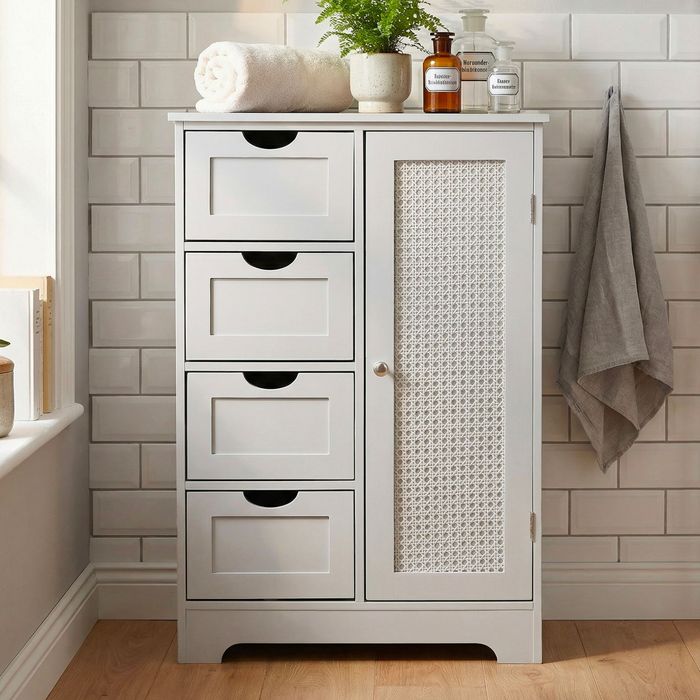 Badschrank Weiß 80cm Badezimmerschrank Schubladen Badregal Badezimmerregal Tür