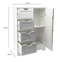 Badschrank Weiß 80cm Badezimmerschrank Schubladen Badregal Badezimmerregal Tür – Ansicht 3