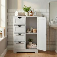 Badschrank Weiß 80cm Badezimmerschrank Schubladen Badregal Badezimmerregal Tür – Ansicht 2