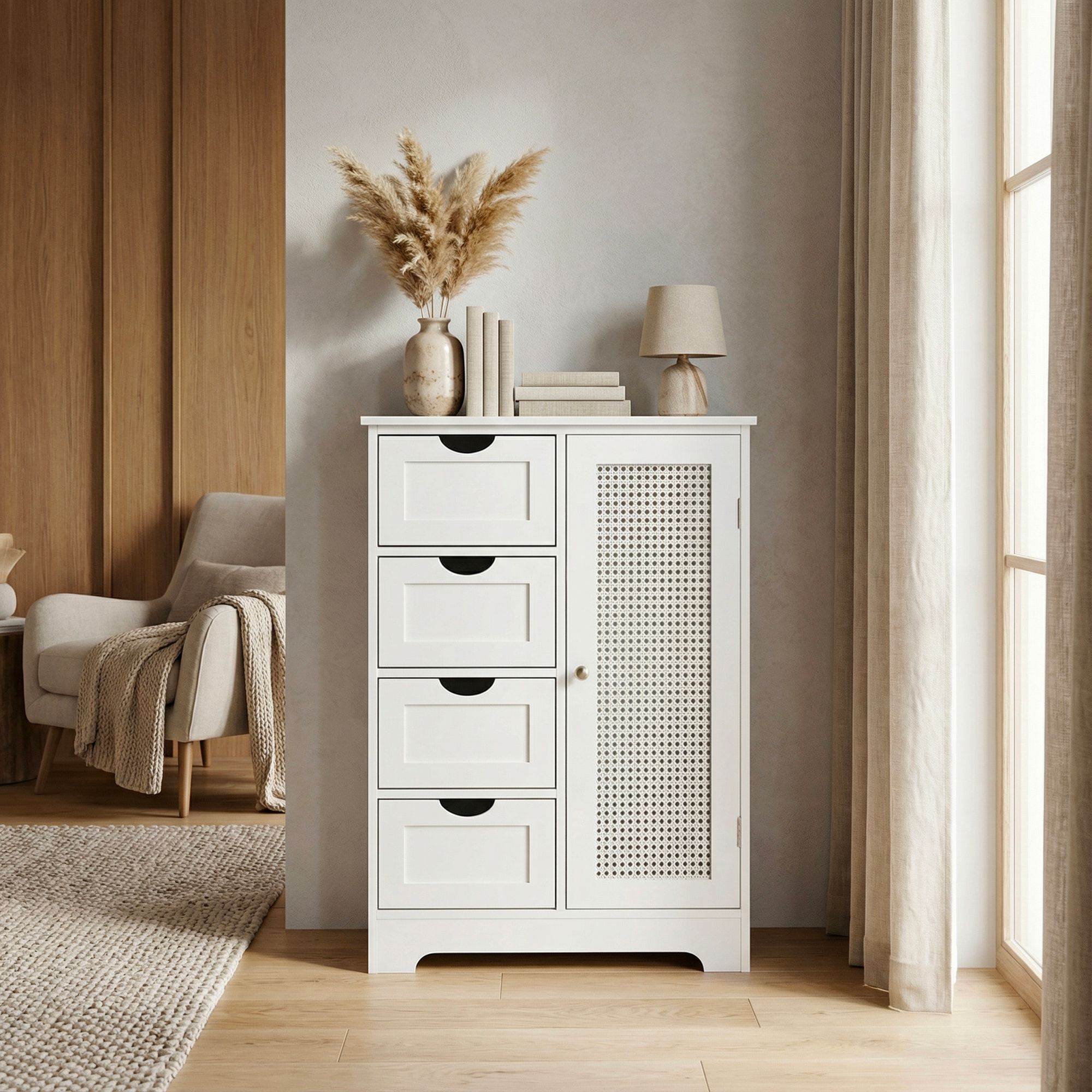 Standschrank 80cm Weiß Aufbewahrungsschrank Kommode Schubladen Tür Schrank – Ansicht 4