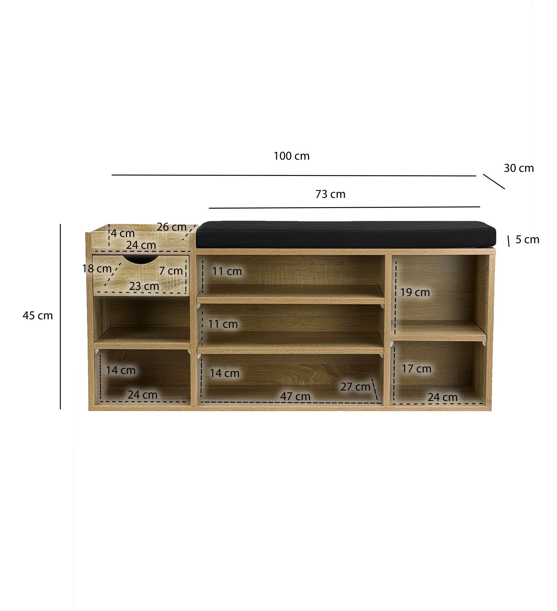 Schuhbank 100cm Sitzbank Flurbank Schuhregal Flurmöbel mit Schublade Modern – Ansicht 3