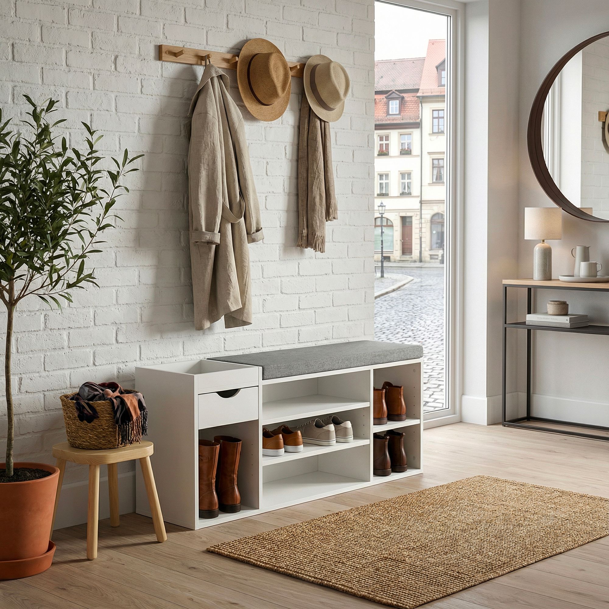 Schuhbank 100cm Sitzbank Flurbank Schuhregal Flurmöbel mit Schublade Modern – Ansicht 2