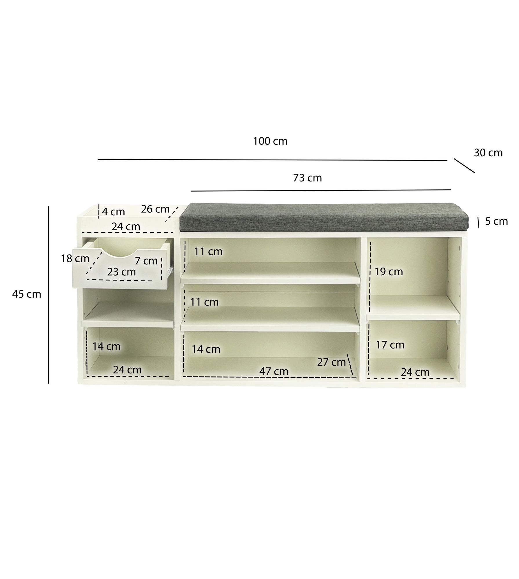 Schuhbank 100cm Sitzbank Flurbank Schuhregal Flurmöbel mit Schublade Modern – Ansicht 3