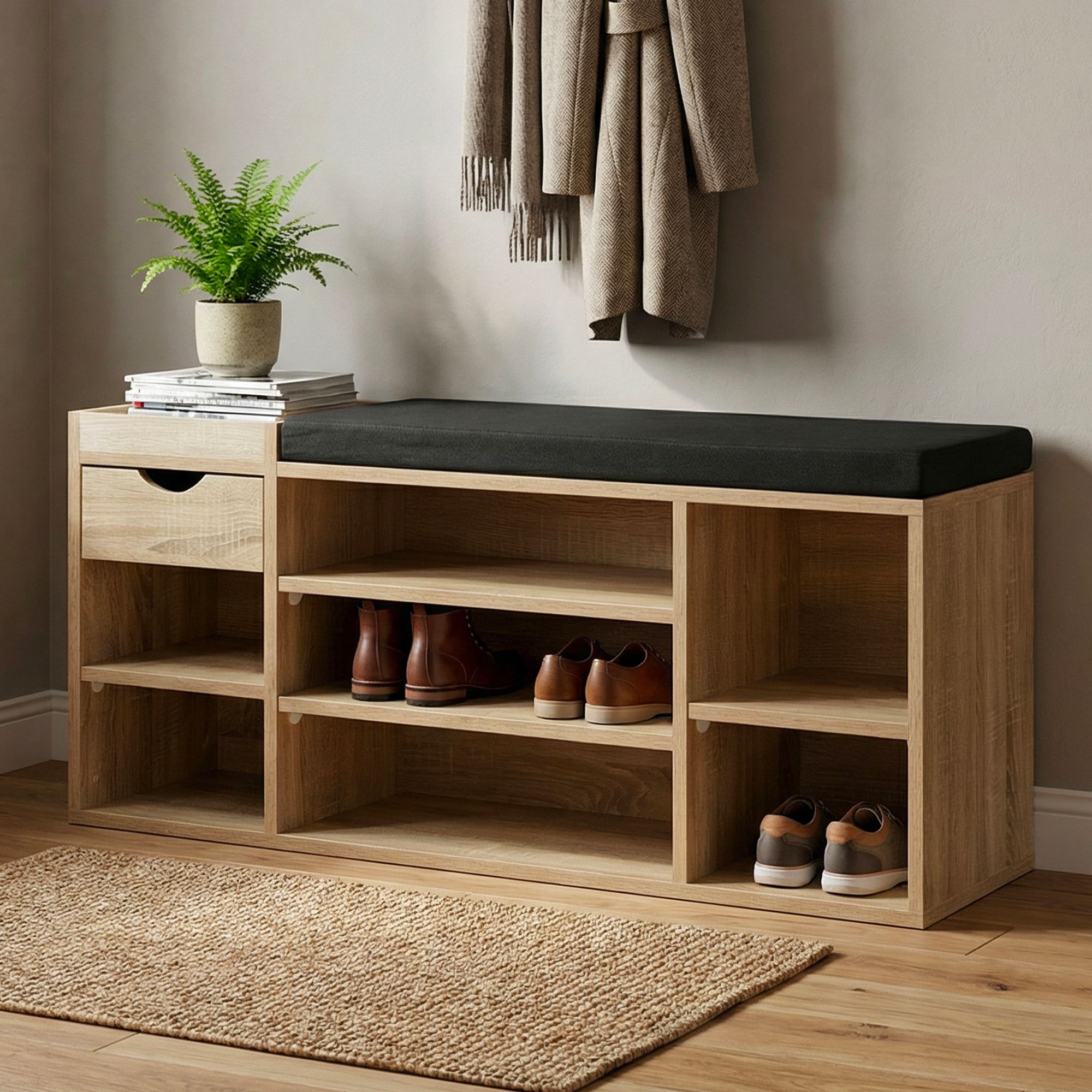 Schuhbank 100cm Sitzbank Flurbank Schuhregal Flurmöbel mit Schublade Modern – Ansicht 1