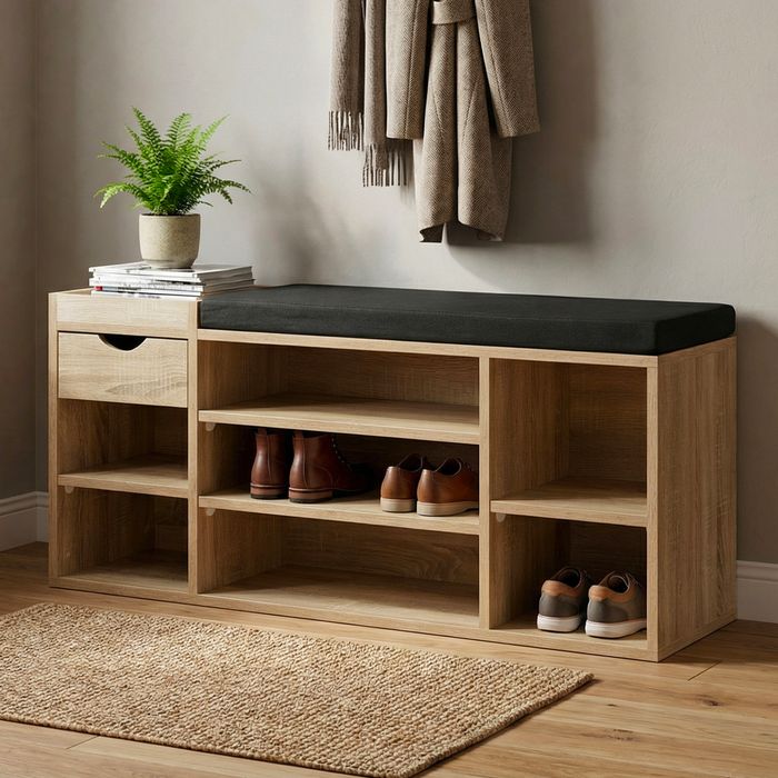 Schuhbank 100cm Sitzbank Flurbank Schuhregal Flurmöbel mit Schublade Modern
