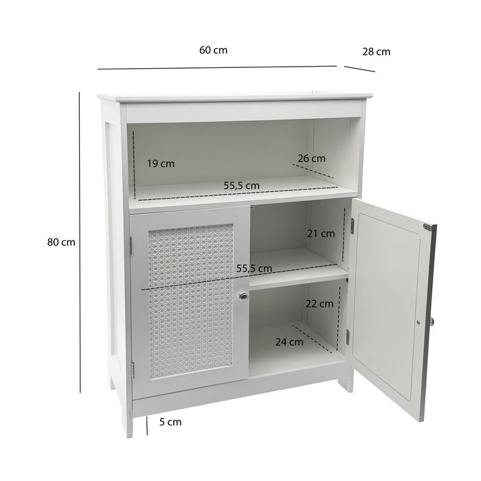 Badschrank Weiß Badezimmerschrank Türen & Ablage Badezimmerregal Regal für Bad – Maßzeichnung