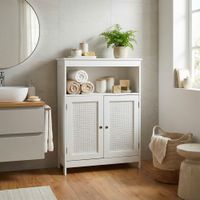 Badschrank Weiß Badezimmerschrank Türen & Ablage Badezimmerregal Regal für Bad – Ansicht 4