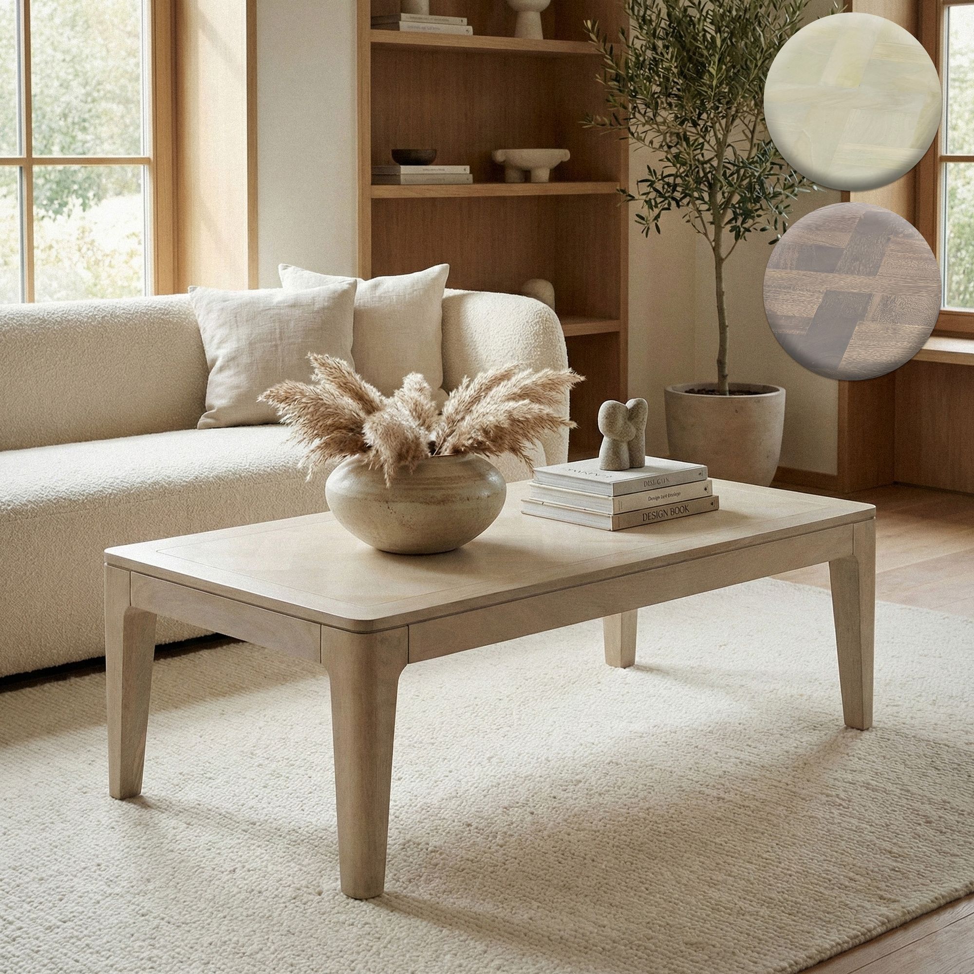 FineBuy Couchtisch 120 x 60 cm Massivholz Mango - Wohnzimmertisch Rechteckig - Sofatisch Modern Holz - Design Wohnzimmer Tisch Handmade | Farbe: Braun