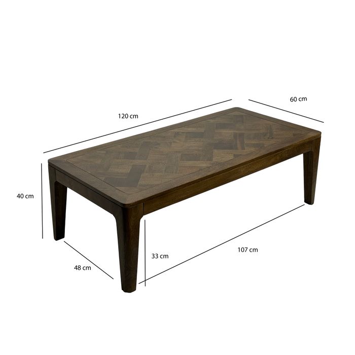 Couchtisch 120cm Massivholz Rechteckig Sofatisch Wohnzimmertisch Tisch Modern – Maßzeichnung