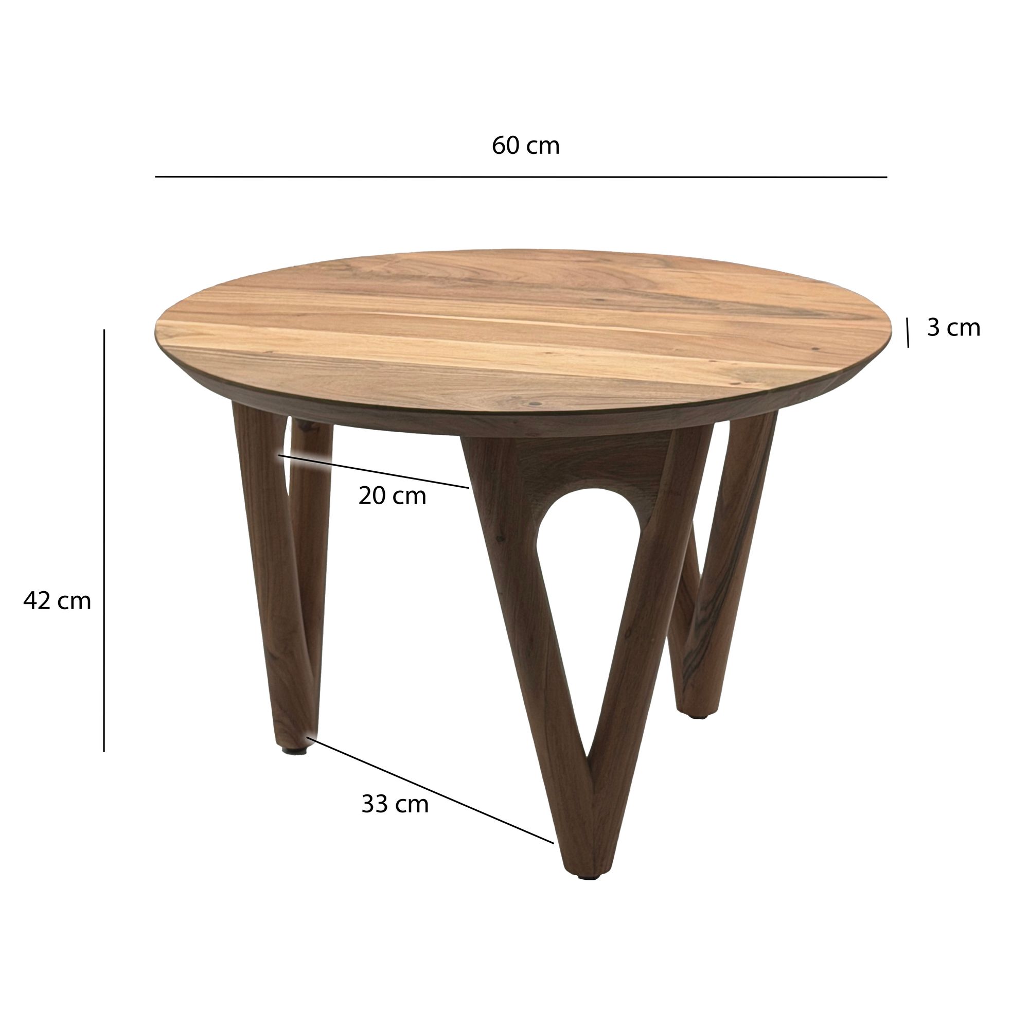 Couchtisch 60cm Akazie Massivholz Sofatisch Wohnzimmertisch Beistelltisch Rund – Ansicht 3
